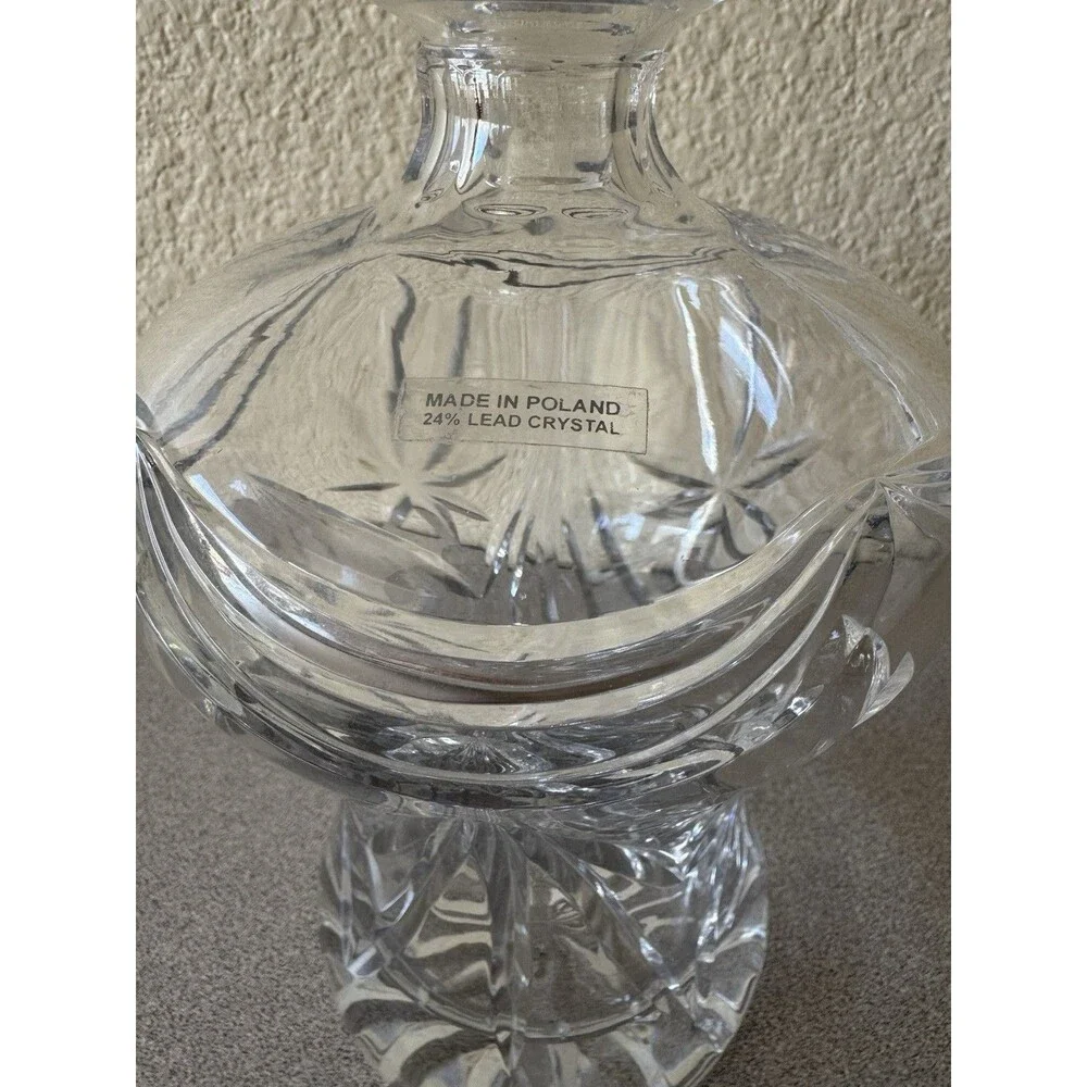 Vintage Polish 24% Lead Crystal Cut Glass Decanter w/ Stopper 11.5”